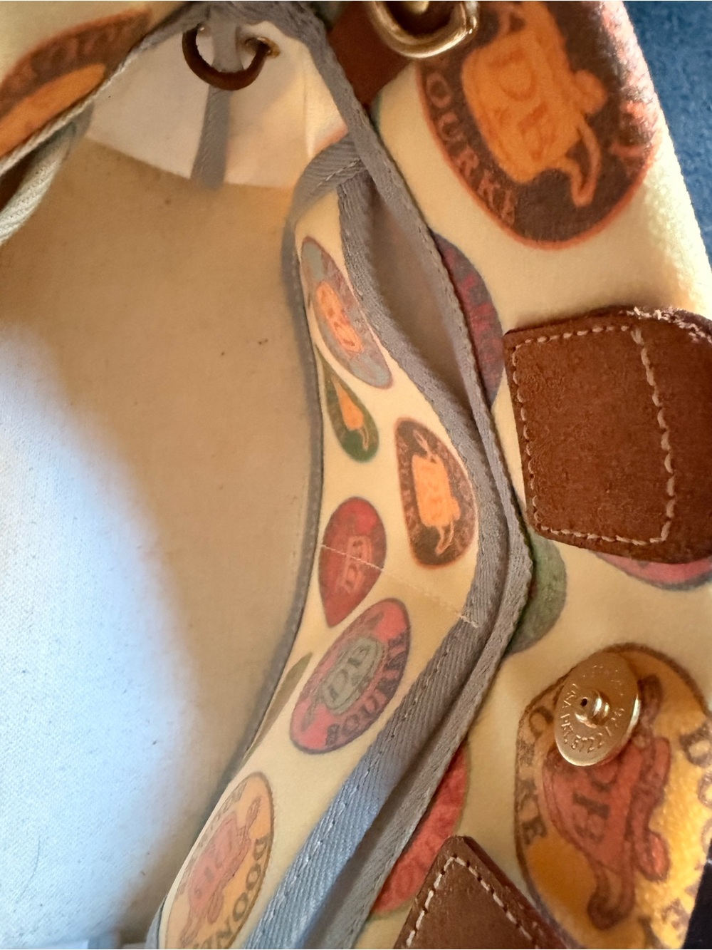 Dooney & Bourke Multicolor Logo Circle Tote with Brown Leather Trim - Picture 5 of 6